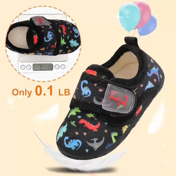 LRUN Toddler Slippers for Girls Boys Warm Household Shoes Kids Winter Slippers with Microfleece Lining for Indoor OutdoorBlack Dinosaur