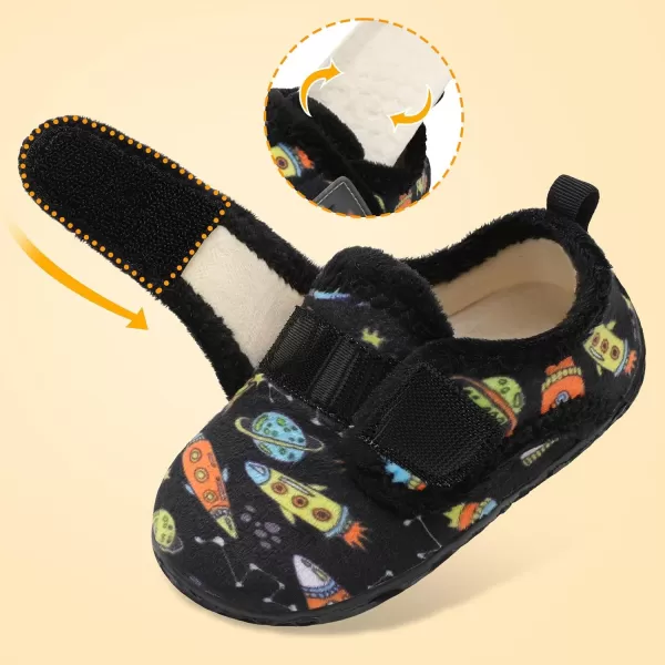 LRUN Toddler Slippers for Girls Boys Warm Household Shoes Kids Winter Slippers with Microfleece Lining for Indoor OutdoorBlack Spacecraft