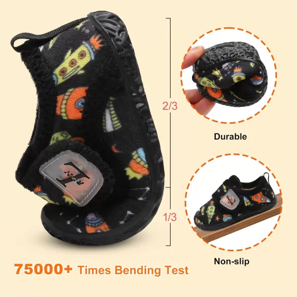 LRUN Toddler Slippers for Girls Boys Warm Household Shoes Kids Winter Slippers with Microfleece Lining for Indoor OutdoorBlack Spacecraft