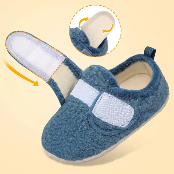 LRUN Toddler Slippers for Girls Boys Warm Household Shoes Kids Winter Slippers with Microfleece Lining for Indoor OutdoorBlue