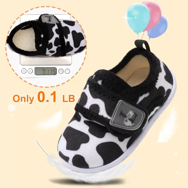 LRUN Toddler Slippers for Girls Boys Warm Household Shoes Kids Winter Slippers with Microfleece Lining for Indoor OutdoorCow