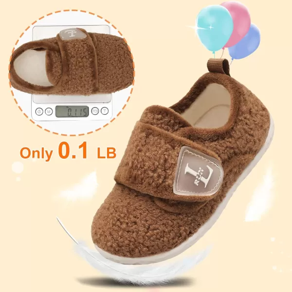 LRUN Toddler Slippers for Girls Boys Warm Household Shoes Kids Winter Slippers with Microfleece Lining for Indoor OutdoorDark Brown