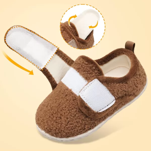 LRUN Toddler Slippers for Girls Boys Warm Household Shoes Kids Winter Slippers with Microfleece Lining for Indoor OutdoorDark Brown