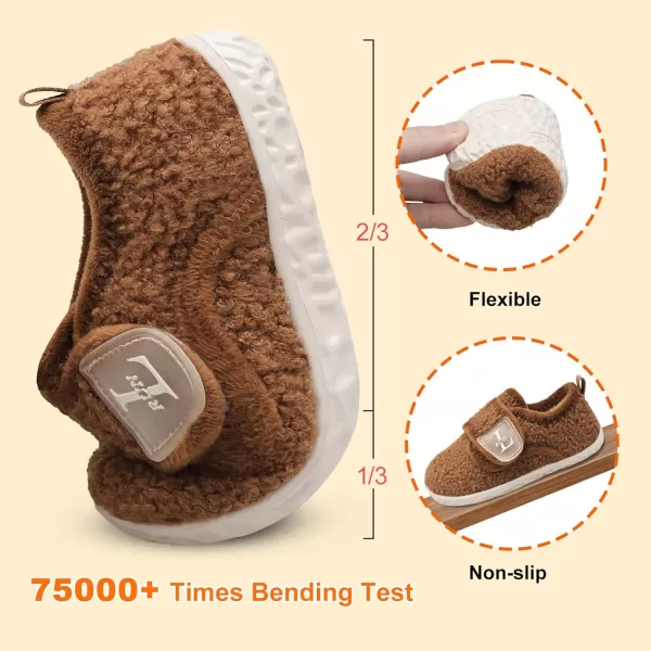 LRUN Toddler Slippers for Girls Boys Warm Household Shoes Kids Winter Slippers with Microfleece Lining for Indoor OutdoorDark Brown