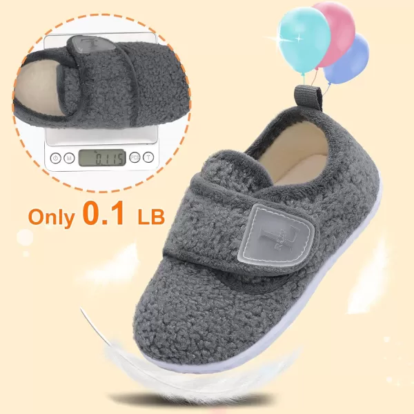 LRUN Toddler Slippers for Girls Boys Warm Household Shoes Kids Winter Slippers with Microfleece Lining for Indoor OutdoorDark Grey