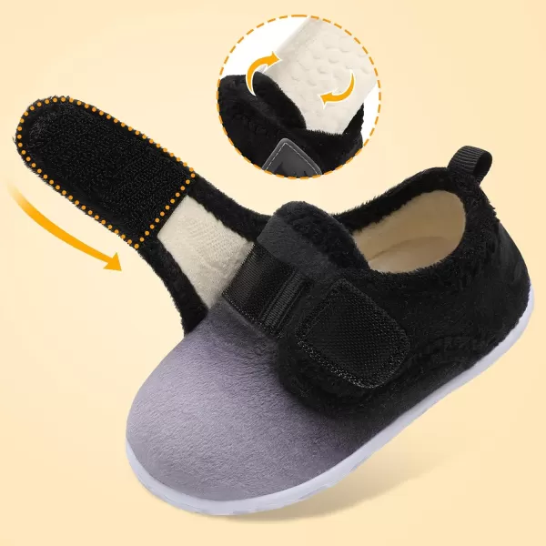 LRUN Toddler Slippers for Girls Boys Warm Household Shoes Kids Winter Slippers with Microfleece Lining for Indoor OutdoorGrey Black