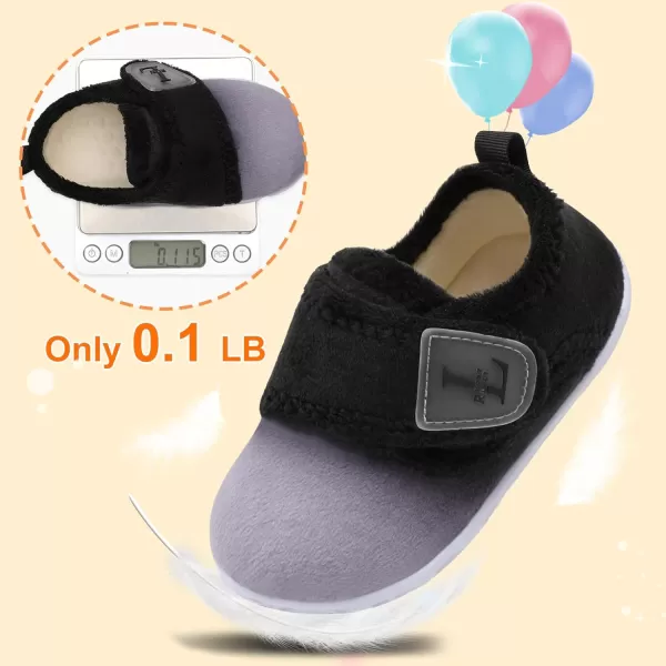 LRUN Toddler Slippers for Girls Boys Warm Household Shoes Kids Winter Slippers with Microfleece Lining for Indoor OutdoorGrey Black