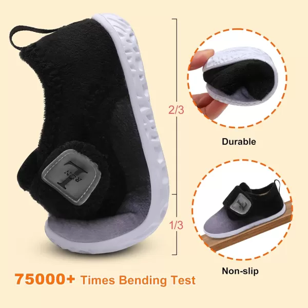 LRUN Toddler Slippers for Girls Boys Warm Household Shoes Kids Winter Slippers with Microfleece Lining for Indoor OutdoorGrey Black
