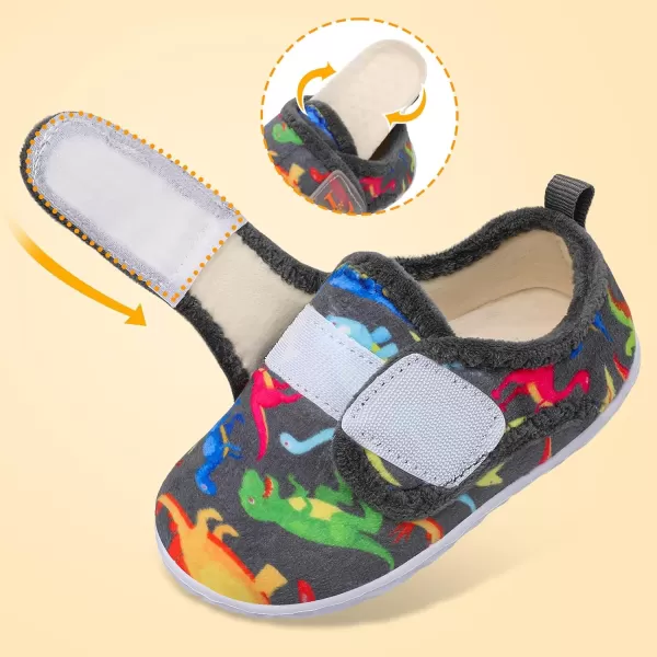 LRUN Toddler Slippers for Girls Boys Warm Household Shoes Kids Winter Slippers with Microfleece Lining for Indoor OutdoorGrey Dinosaur