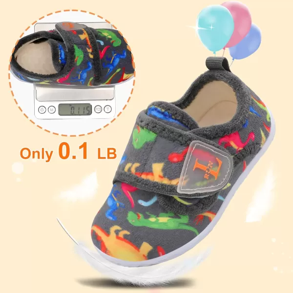 LRUN Toddler Slippers for Girls Boys Warm Household Shoes Kids Winter Slippers with Microfleece Lining for Indoor OutdoorGrey Dinosaur