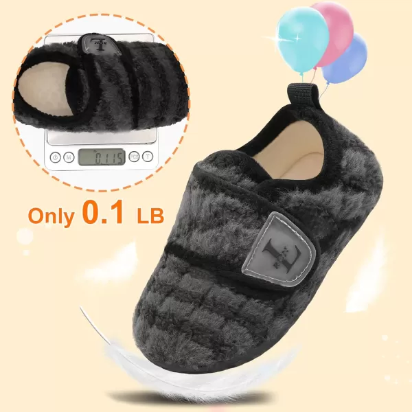LRUN Toddler Slippers for Girls Boys Warm Household Shoes Kids Winter Slippers with Microfleece Lining for Indoor OutdoorGrey Stripe