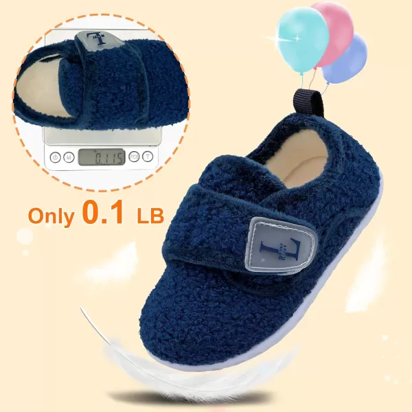 LRUN Toddler Slippers for Girls Boys Warm Household Shoes Kids Winter Slippers with Microfleece Lining for Indoor OutdoorNavy