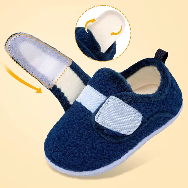 LRUN Toddler Slippers for Girls Boys Warm Household Shoes Kids Winter Slippers with Microfleece Lining for Indoor OutdoorNavy
