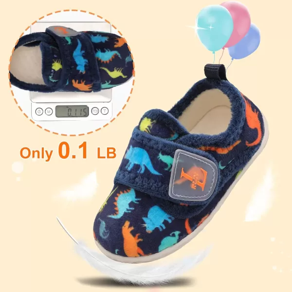 LRUN Toddler Slippers for Girls Boys Warm Household Shoes Kids Winter Slippers with Microfleece Lining for Indoor OutdoorNavy Dinosaur