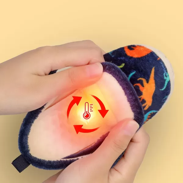LRUN Toddler Slippers for Girls Boys Warm Household Shoes Kids Winter Slippers with Microfleece Lining for Indoor OutdoorNavy Dinosaur