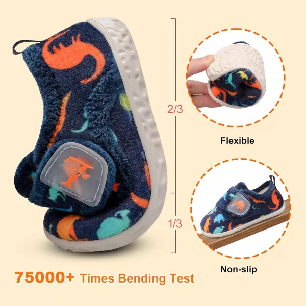 LRUN Toddler Slippers for Girls Boys Warm Household Shoes Kids Winter Slippers with Microfleece Lining for Indoor OutdoorNavy Dinosaur