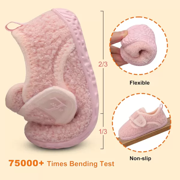 LRUN Toddler Slippers for Girls Boys Warm Household Shoes Kids Winter Slippers with Microfleece Lining for Indoor OutdoorPink
