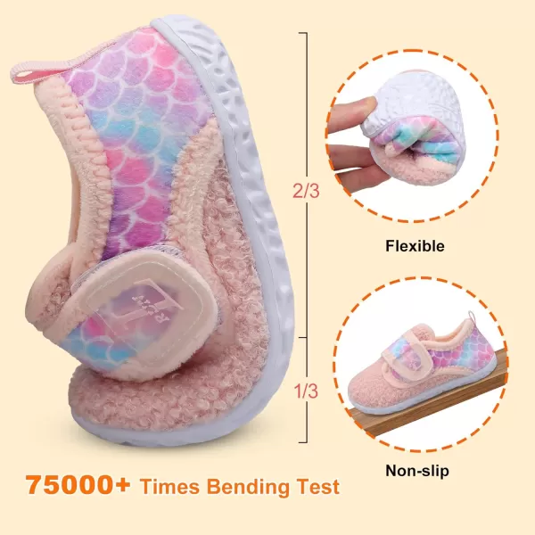 LRUN Toddler Slippers for Girls Boys Warm Household Shoes Kids Winter Slippers with Microfleece Lining for Indoor OutdoorPink Fish Scale
