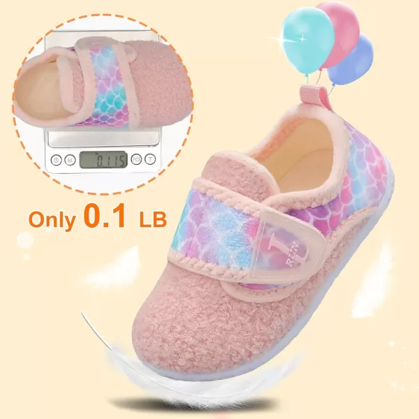 LRUN Toddler Slippers for Girls Boys Warm Household Shoes Kids Winter Slippers with Microfleece Lining for Indoor OutdoorPink Fish Scale