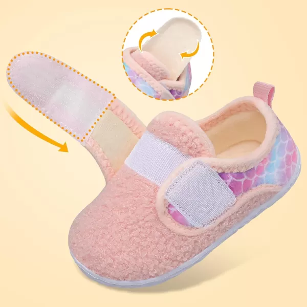 LRUN Toddler Slippers for Girls Boys Warm Household Shoes Kids Winter Slippers with Microfleece Lining for Indoor OutdoorPink Fish Scale
