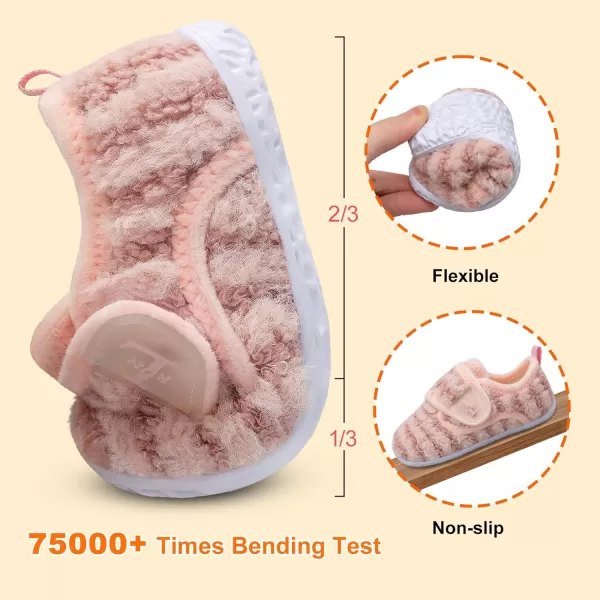 LRUN Toddler Slippers for Girls Boys Warm Household Shoes Kids Winter Slippers with Microfleece Lining for Indoor OutdoorPink Stripe