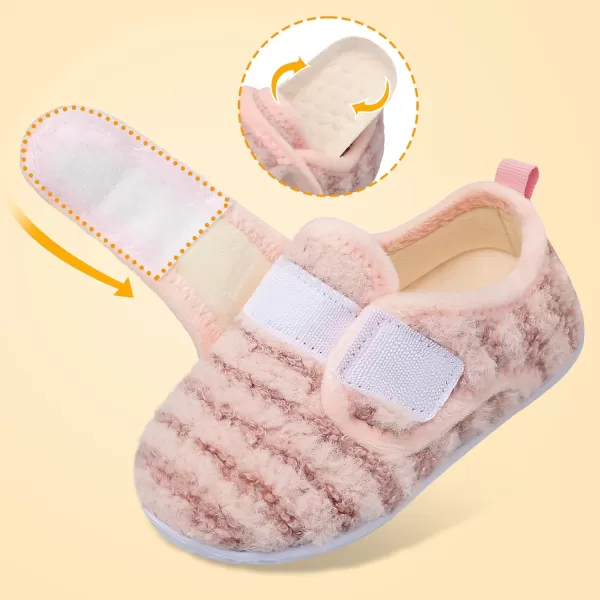 LRUN Toddler Slippers for Girls Boys Warm Household Shoes Kids Winter Slippers with Microfleece Lining for Indoor OutdoorPink Stripe