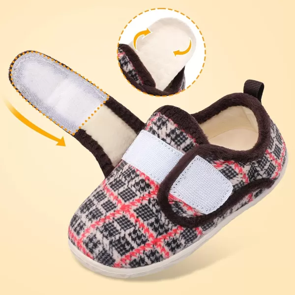 LRUN Toddler Slippers for Girls Boys Warm Household Shoes Kids Winter Slippers with Microfleece Lining for Indoor OutdoorPlaid