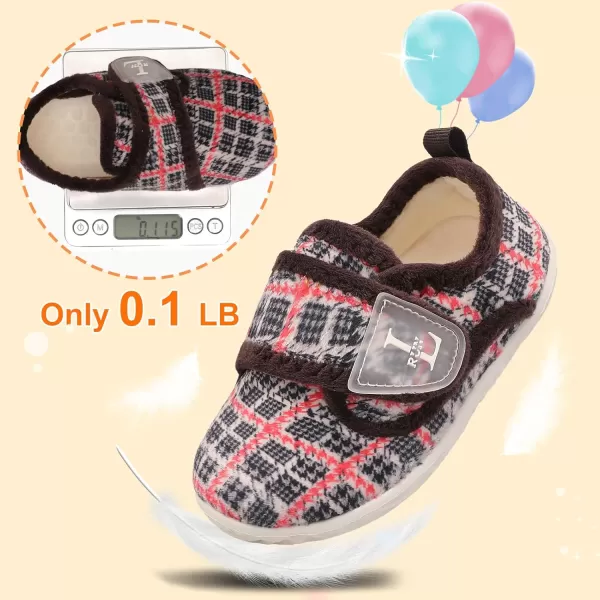 LRUN Toddler Slippers for Girls Boys Warm Household Shoes Kids Winter Slippers with Microfleece Lining for Indoor OutdoorPlaid