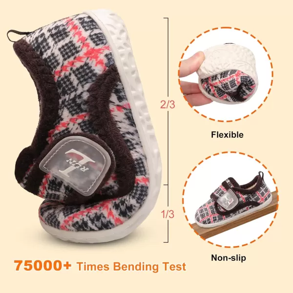 LRUN Toddler Slippers for Girls Boys Warm Household Shoes Kids Winter Slippers with Microfleece Lining for Indoor OutdoorPlaid
