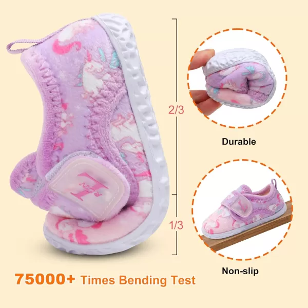 LRUN Toddler Slippers for Girls Boys Warm Household Shoes Kids Winter Slippers with Microfleece Lining for Indoor OutdoorPurple Horse