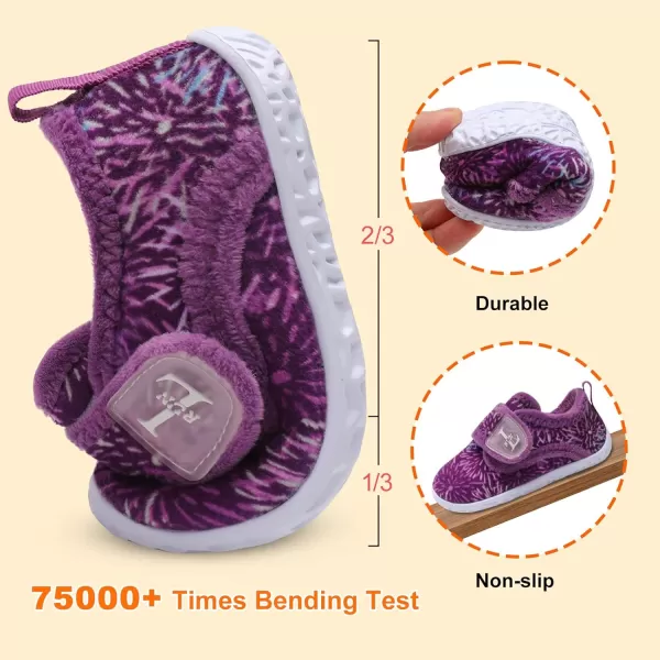 LRUN Toddler Slippers for Girls Boys Warm Household Shoes Kids Winter Slippers with Microfleece Lining for Indoor OutdoorPurple Pattern