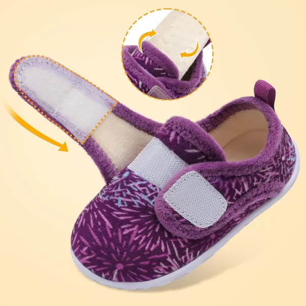 LRUN Toddler Slippers for Girls Boys Warm Household Shoes Kids Winter Slippers with Microfleece Lining for Indoor OutdoorPurple Pattern