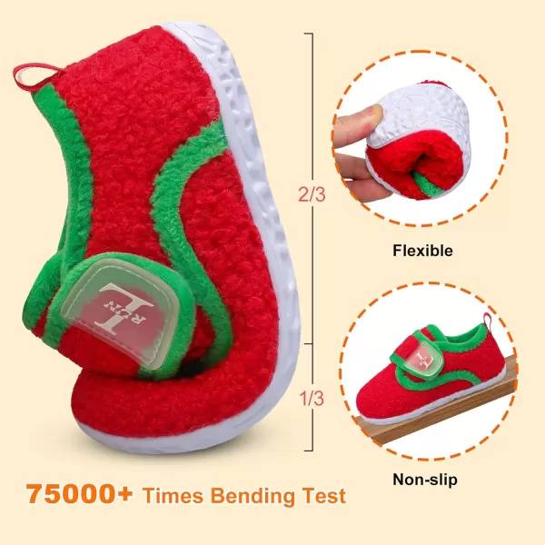LRUN Toddler Slippers for Girls Boys Warm Household Shoes Kids Winter Slippers with Microfleece Lining for Indoor OutdoorRed