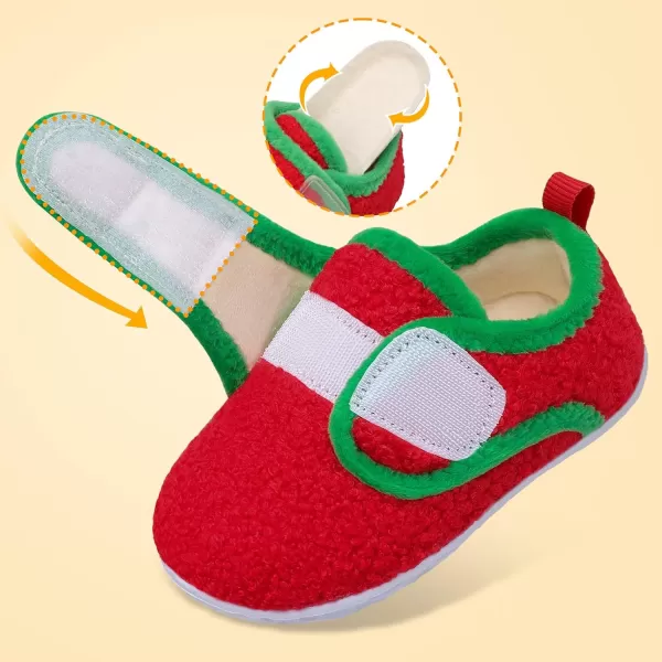 LRUN Toddler Slippers for Girls Boys Warm Household Shoes Kids Winter Slippers with Microfleece Lining for Indoor OutdoorRed