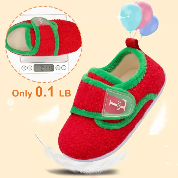 LRUN Toddler Slippers for Girls Boys Warm Household Shoes Kids Winter Slippers with Microfleece Lining for Indoor OutdoorRed