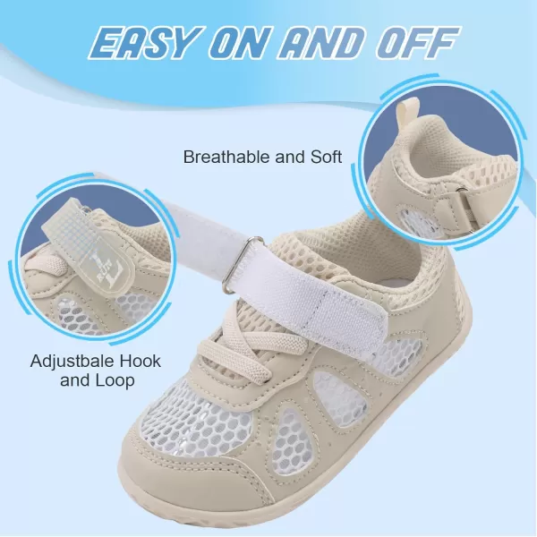 LRUN Toddler Sneakers Boys Girls Barefoot Summer Walking Shoes Toddler Boy Tennis Shoes Mesh LightweightBeige