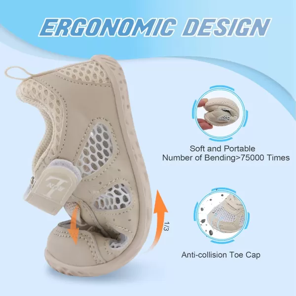 LRUN Toddler Sneakers Boys Girls Barefoot Summer Walking Shoes Toddler Boy Tennis Shoes Mesh LightweightBeige