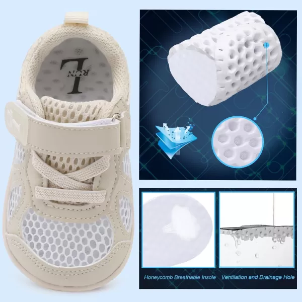 LRUN Toddler Sneakers Boys Girls Barefoot Summer Walking Shoes Toddler Boy Tennis Shoes Mesh LightweightBeige
