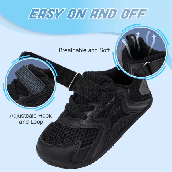 LRUN Toddler Sneakers Boys Girls Barefoot Summer Walking Shoes Toddler Boy Tennis Shoes Mesh LightweightBlack