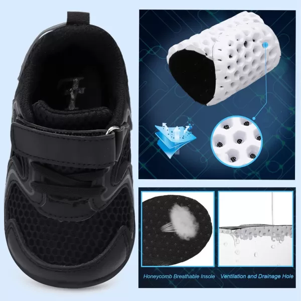 LRUN Toddler Sneakers Boys Girls Barefoot Summer Walking Shoes Toddler Boy Tennis Shoes Mesh LightweightBlack