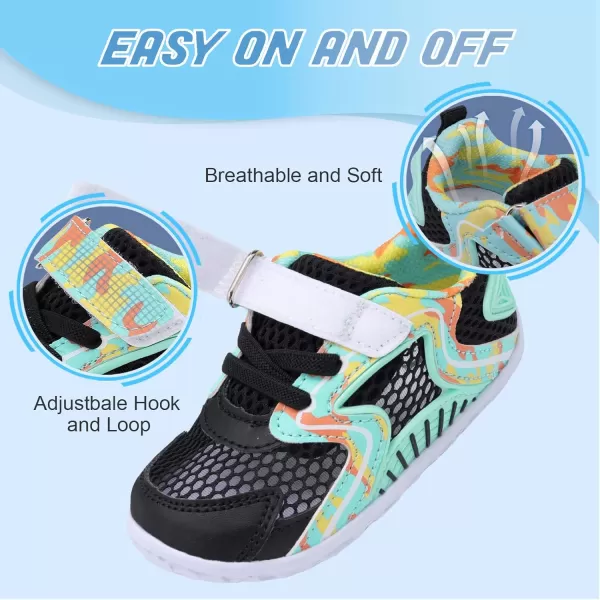 LRUN Toddler Sneakers Boys Girls Barefoot Summer Walking Shoes Toddler Boy Tennis Shoes Mesh LightweightBlack Blue