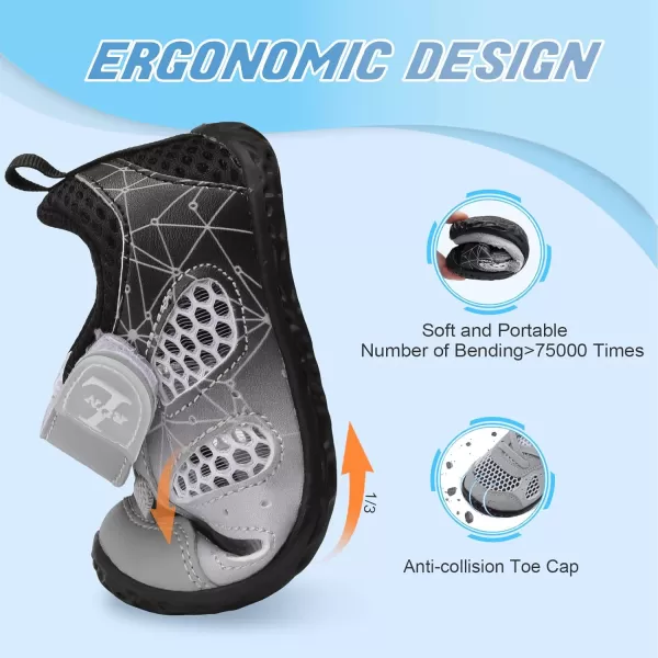 LRUN Toddler Sneakers Boys Girls Barefoot Summer Walking Shoes Toddler Boy Tennis Shoes Mesh LightweightG Grey Black