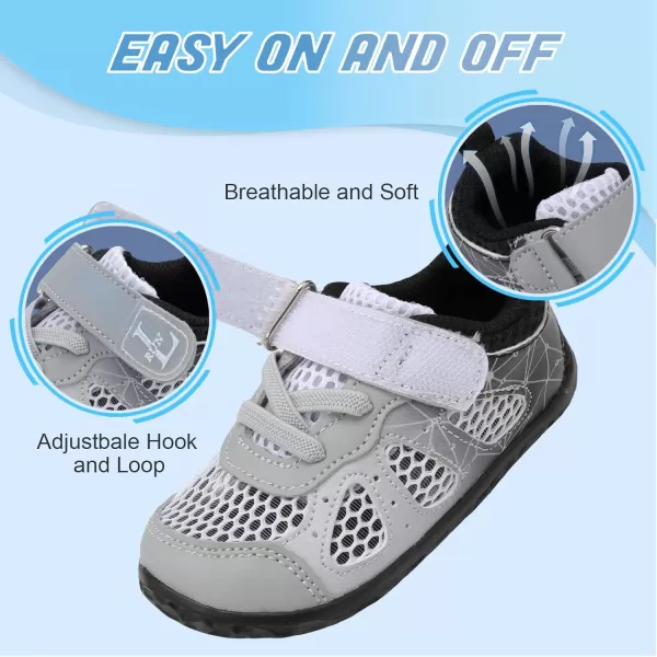 LRUN Toddler Sneakers Boys Girls Barefoot Summer Walking Shoes Toddler Boy Tennis Shoes Mesh LightweightG Grey Black
