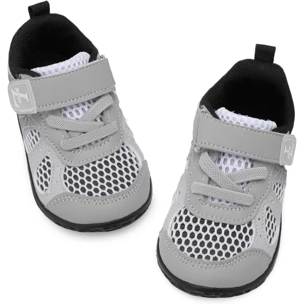 LRUN Toddler Sneakers Boys Girls Barefoot Summer Walking Shoes Toddler Boy Tennis Shoes Mesh LightweightG Grey Black