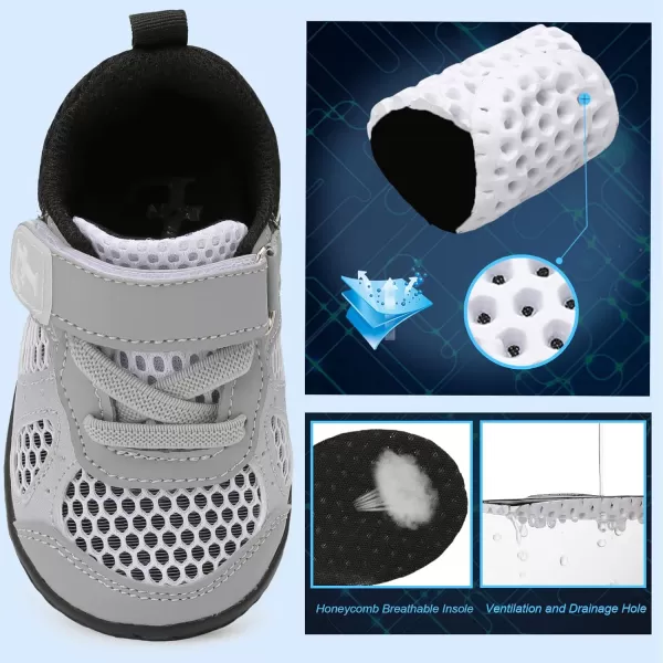 LRUN Toddler Sneakers Boys Girls Barefoot Summer Walking Shoes Toddler Boy Tennis Shoes Mesh LightweightG Grey Black