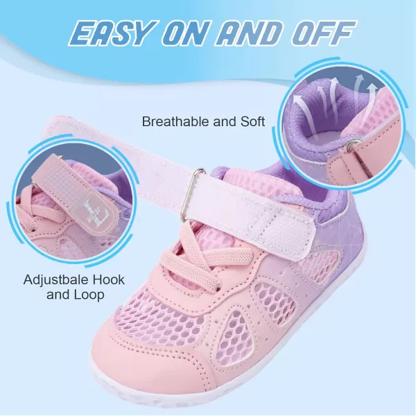 LRUN Toddler Sneakers Boys Girls Barefoot Summer Walking Shoes Toddler Boy Tennis Shoes Mesh LightweightG Pink Purple