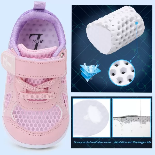 LRUN Toddler Sneakers Boys Girls Barefoot Summer Walking Shoes Toddler Boy Tennis Shoes Mesh LightweightG Pink Purple