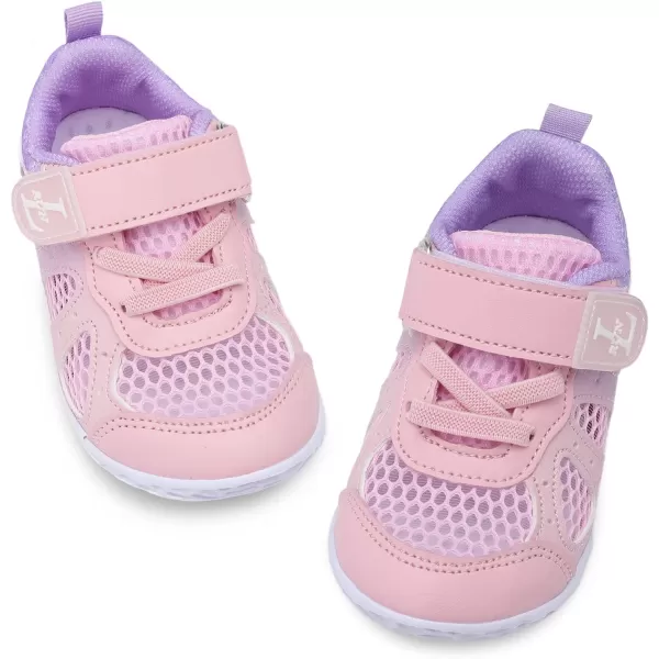 LRUN Toddler Sneakers Boys Girls Barefoot Summer Walking Shoes Toddler Boy Tennis Shoes Mesh LightweightG Pink Purple