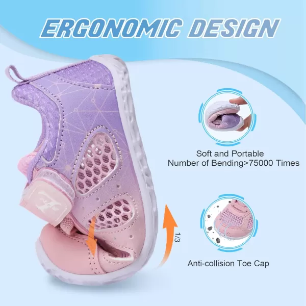 LRUN Toddler Sneakers Boys Girls Barefoot Summer Walking Shoes Toddler Boy Tennis Shoes Mesh LightweightG Pink Purple