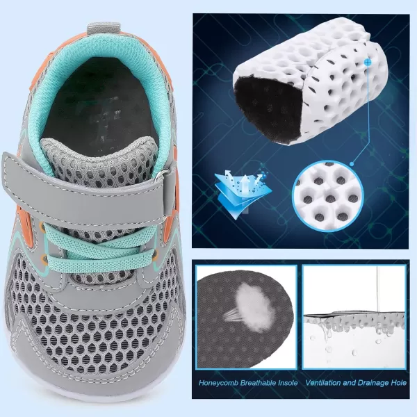 LRUN Toddler Sneakers Boys Girls Barefoot Summer Walking Shoes Toddler Boy Tennis Shoes Mesh LightweightLight Grey